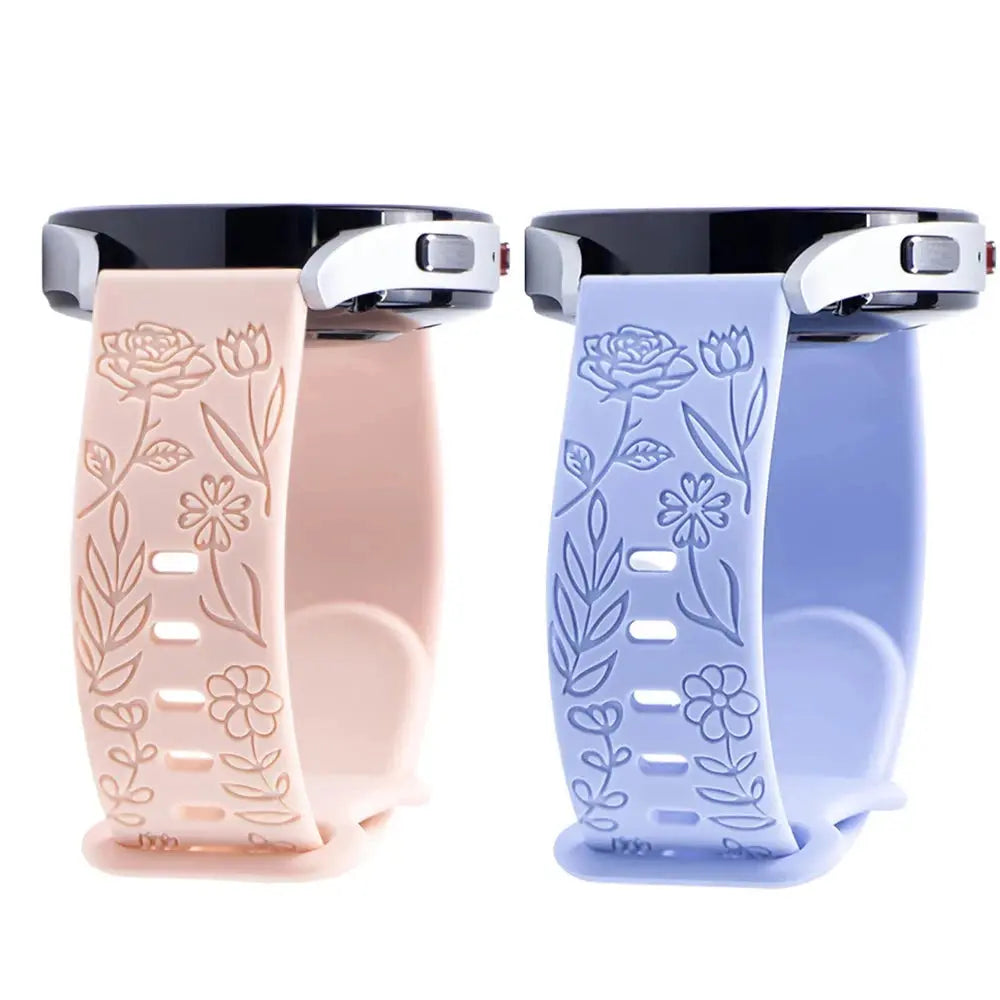 20mm & 22mm Floral Engraved Silicone Band for Samsung Galaxy Watch 6/5/4, Huawei GT 3 Pro & More STRAPS