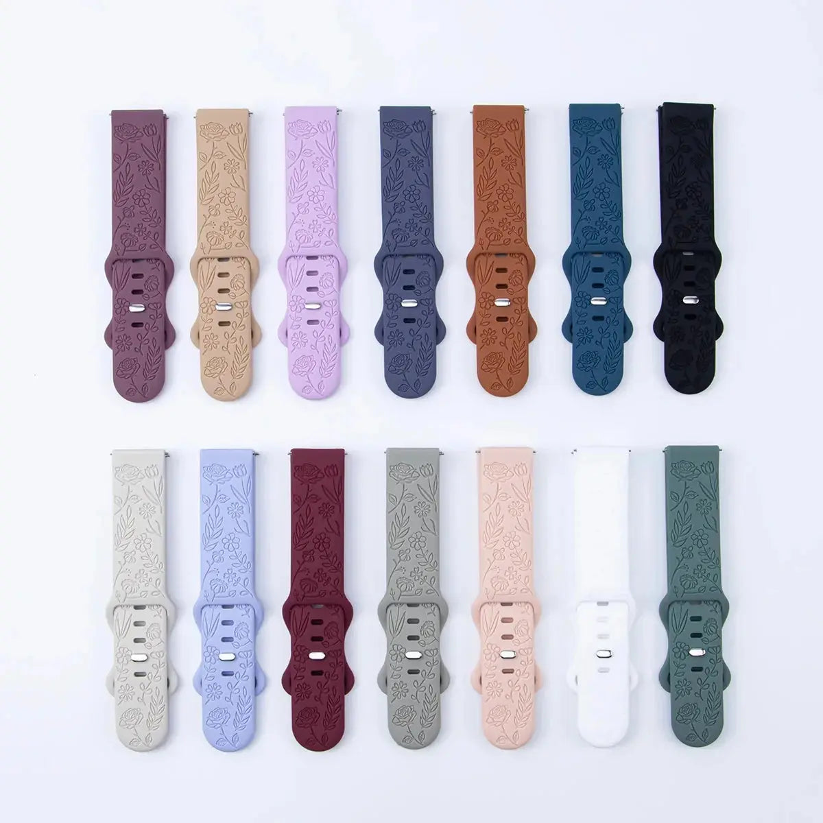 20mm & 22mm Floral Engraved Silicone Band for Samsung Galaxy Watch 6/5/4, Huawei GT 3 Pro & More STRAPS