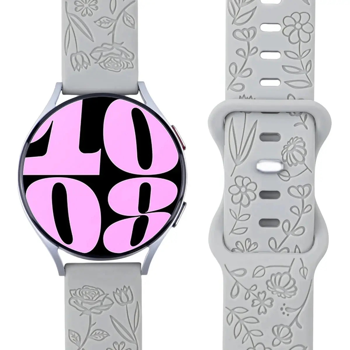 20mm & 22mm Floral Engraved Silicone Band for Samsung Galaxy Watch 6/5/4, Huawei GT 3 Pro & More STRAPS