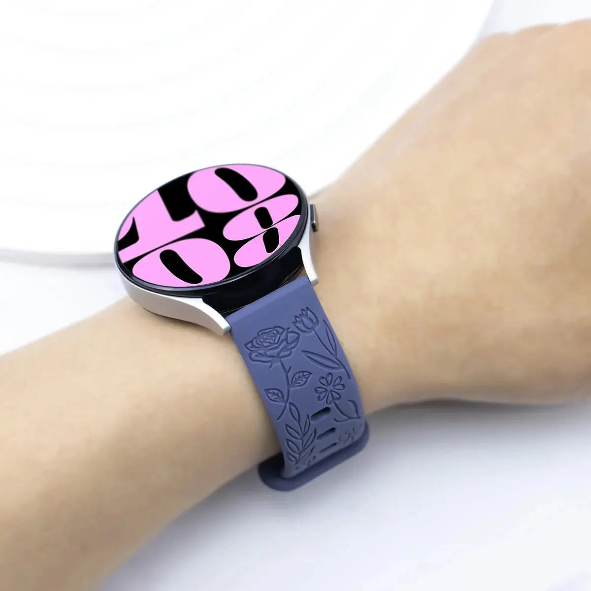 20mm & 22mm Floral Engraved Silicone Band for Samsung Galaxy Watch 6/5/4, Huawei GT 3 Pro & More STRAPS