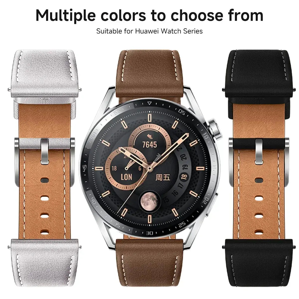 22mm 20mm Leather Strap for HUAWEI: HUAWEI WATCH GT 4 46mm, WATCH 4 Pro, GT 3, GT 2 Pro 42mm - STRAPS