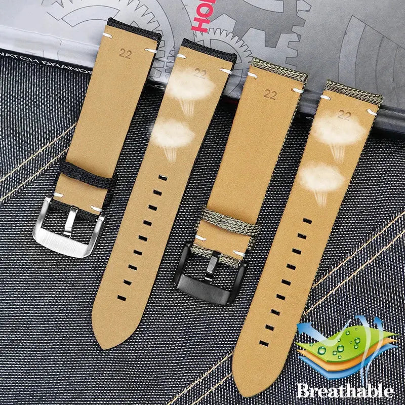 22mm Nylon & Leather Watchband – Durable Canvas Strap for Mido, Citizen & Ocean Star Watches - STRAPS