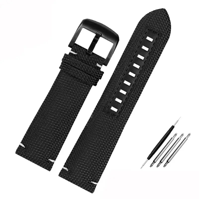 22mm Nylon & Leather Watchband – Durable Canvas Strap for Mido, Citizen & Ocean Star Watches - STRAPS
