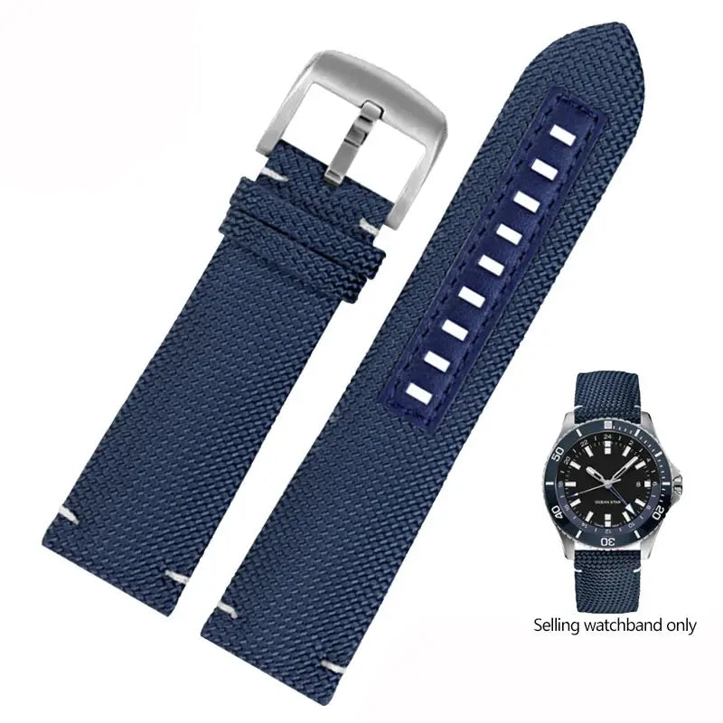 22mm Nylon & Leather Watchband – Durable Canvas Strap for Mido, Citizen & Ocean Star Watches - STRAPS