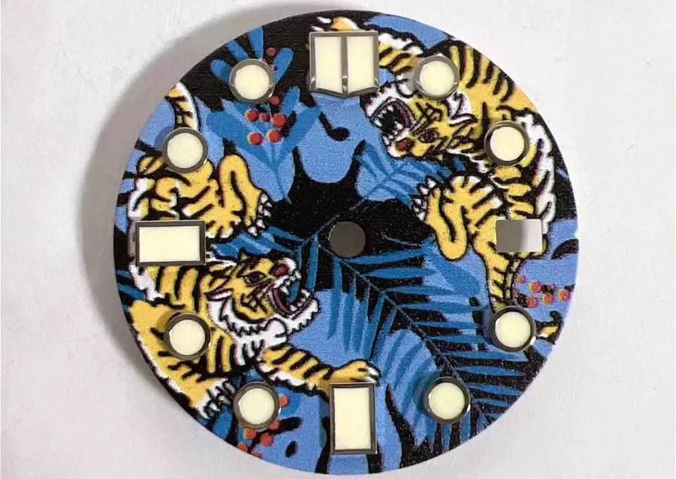 28.5mm NH35 Watch Dial - Tiger Bullfighting Pattern - DIY Modification - STRAPS