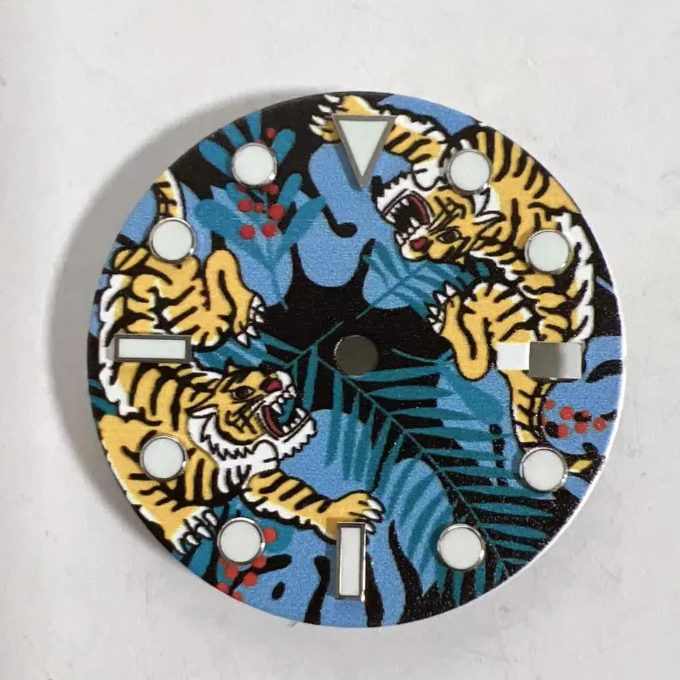 28.5mm NH35 Watch Dial - Tiger Bullfighting Pattern - DIY Modification - STRAPS