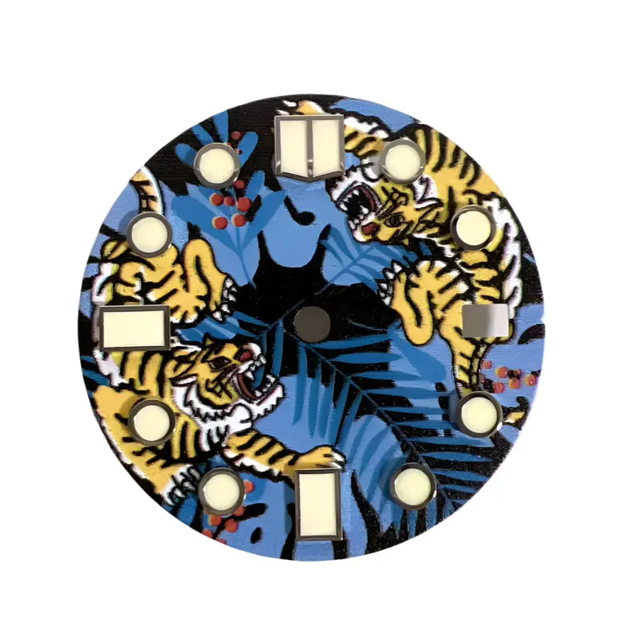 28.5mm NH35 Watch Dial - Tiger Bullfighting Pattern - DIY Modification - STRAPS
