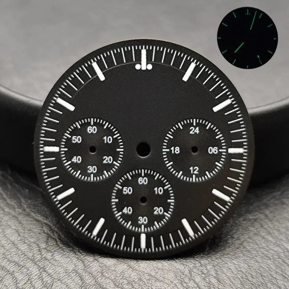 32.5mm Green Luminous Dial & Hands for VK63 Movement, Watch Accessory Set - STRAPS