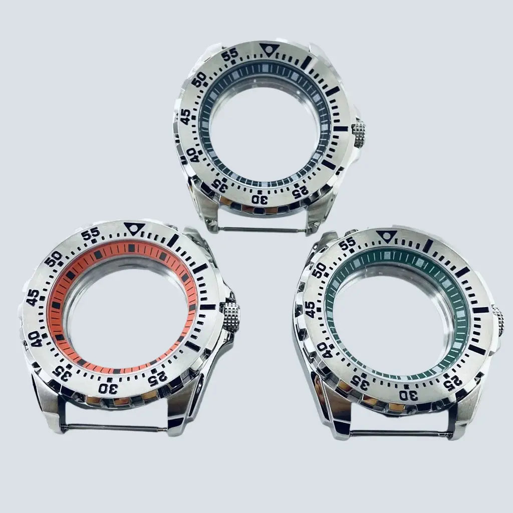 44mm Silver Stainless Steel Watch Case for NH34-NH72, 22mm Lug, Chapter Ring - STRAPS