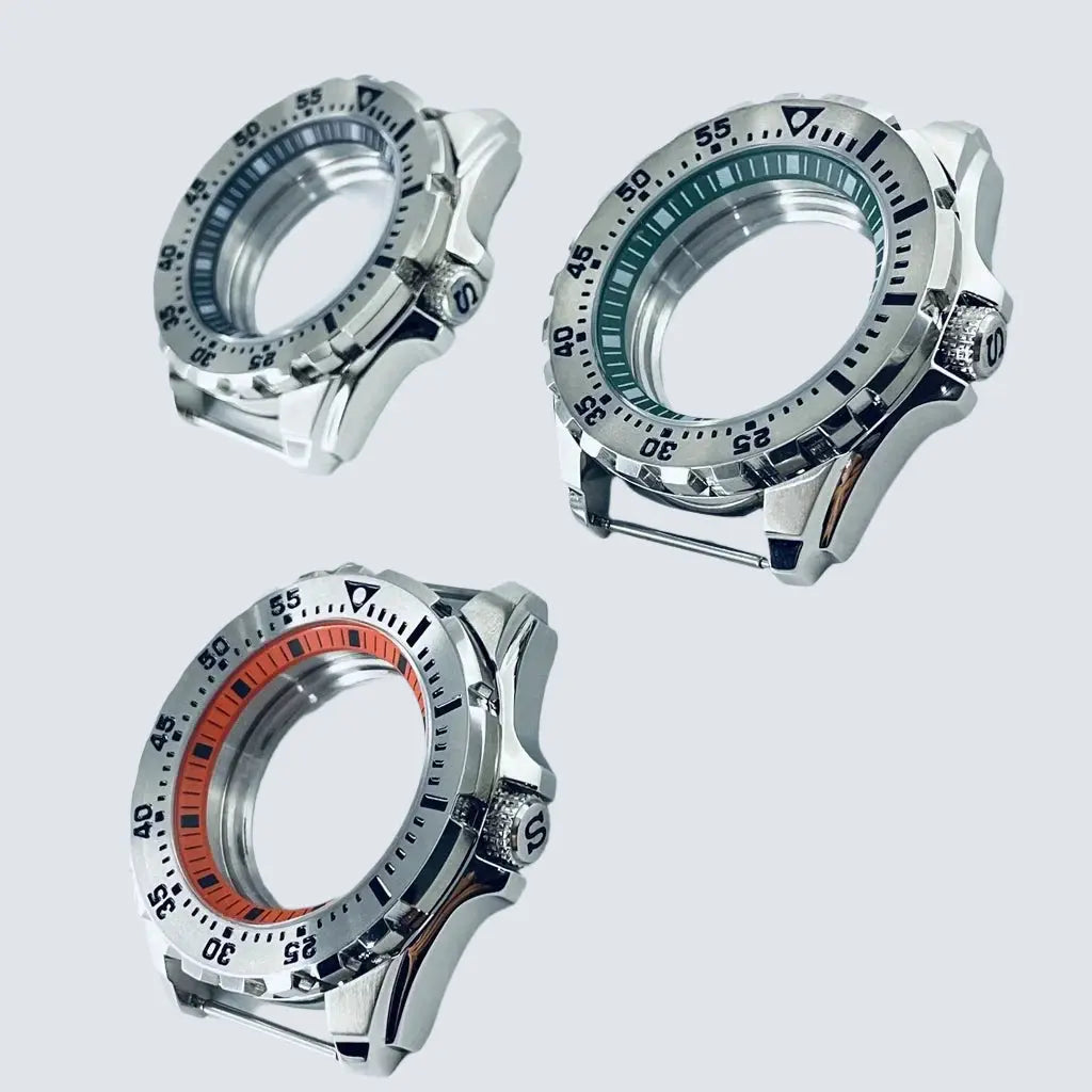 44mm Silver Stainless Steel Watch Case for NH34-NH72, 22mm Lug, Chapter Ring - STRAPS