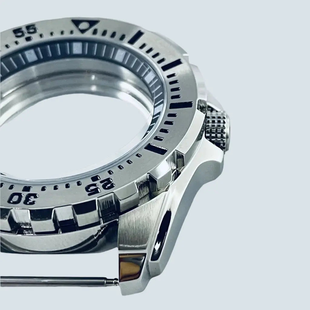 44mm Silver Stainless Steel Watch Case for NH34-NH72, 22mm Lug, Chapter Ring - STRAPS