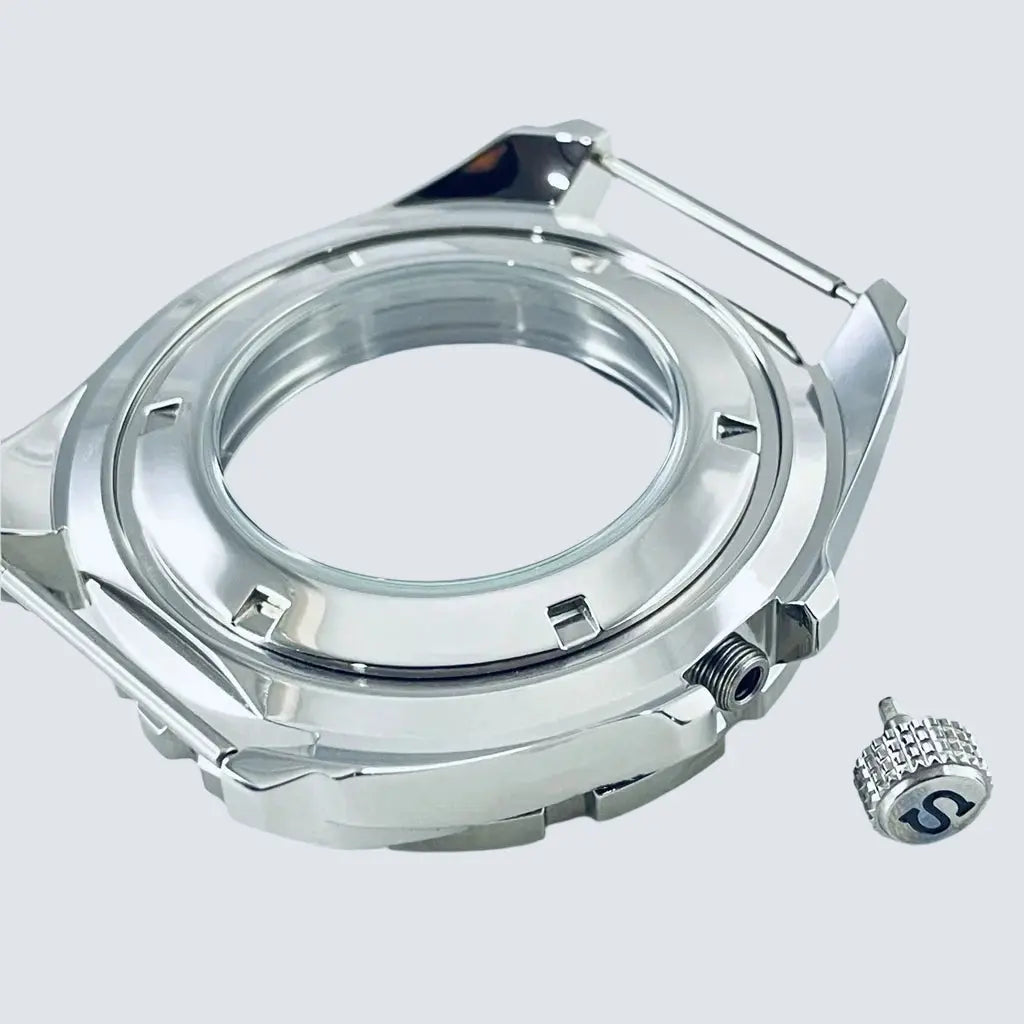 44mm Silver Stainless Steel Watch Case for NH34-NH72, 22mm Lug, Chapter Ring - STRAPS