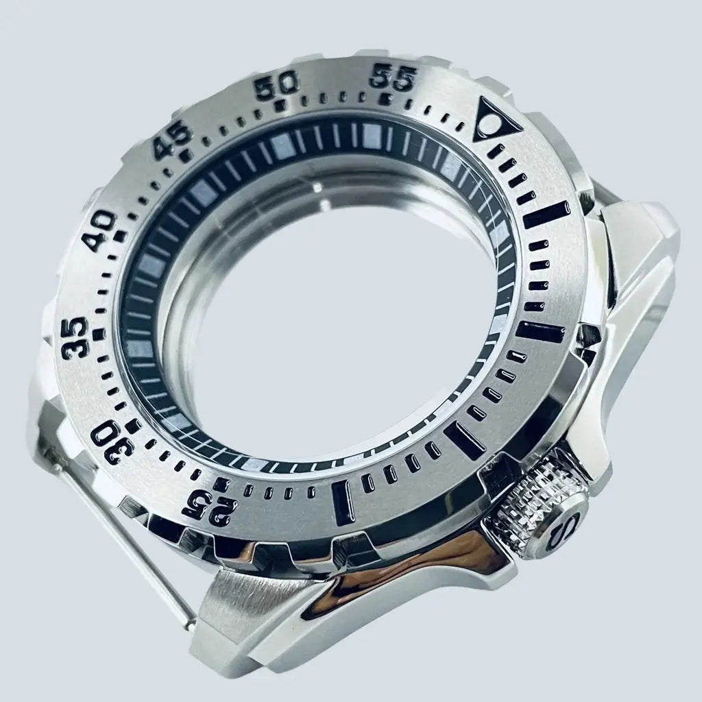 44mm Silver Stainless Steel Watch Case for NH34-NH72, 22mm Lug, Chapter Ring - STRAPS