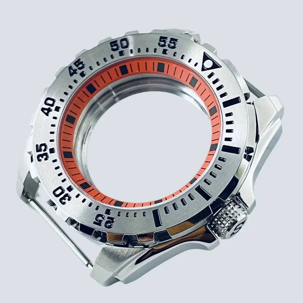 44mm Silver Stainless Steel Watch Case for NH34-NH72, 22mm Lug, Chapter Ring - STRAPS