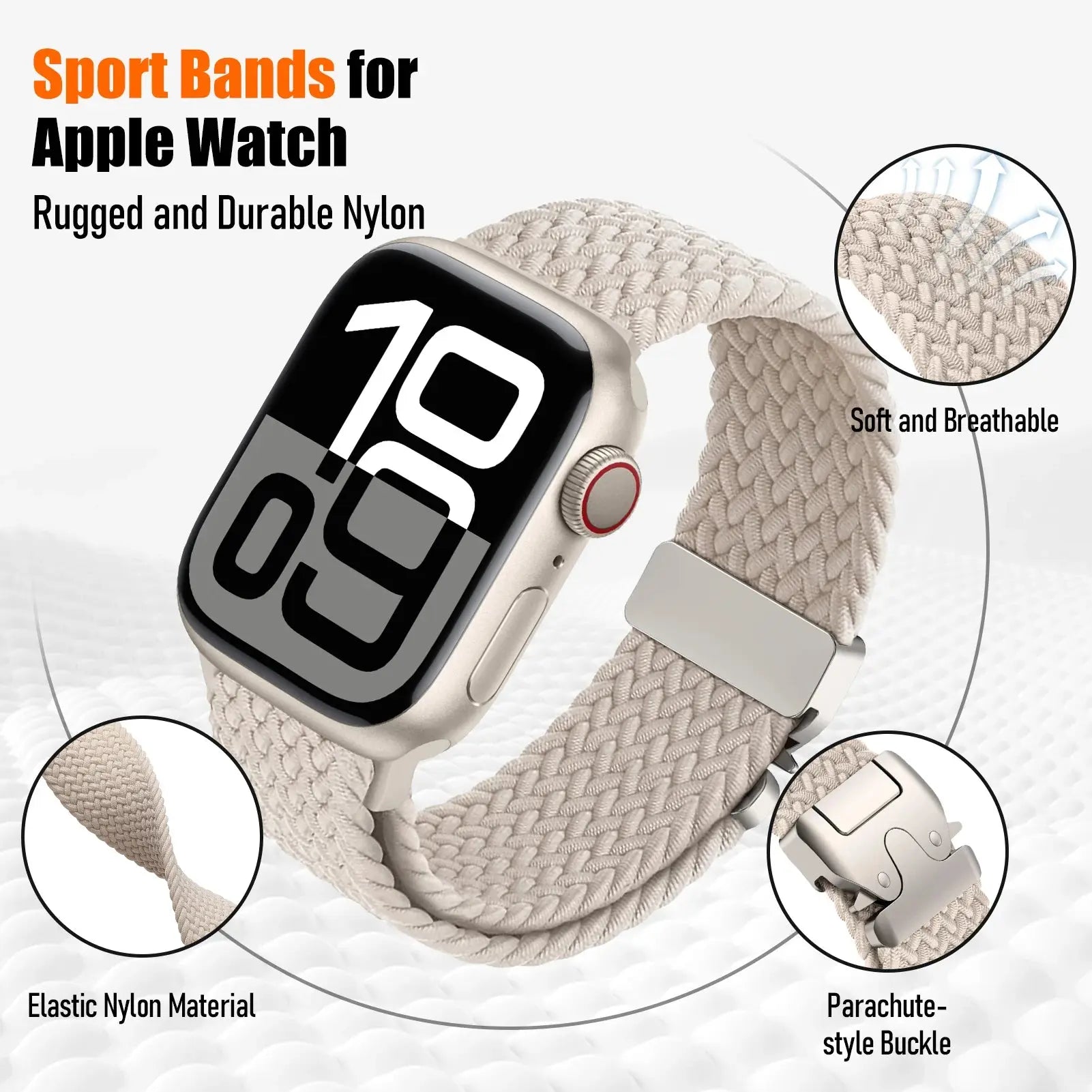 Braided Nylon Strap for Apple Watch – Series 10, SE, 9, 8, 7, Ultra, 6, 5, 4, 3, 2, 1 (38mm to 49mm) STRAPS
