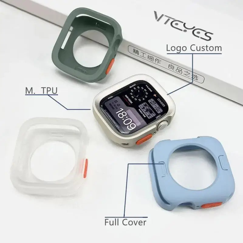 Bumper Soft Silicone Case for Apple Watch 10/9/8/7/6/SE/5 - Anti-Drop Matte Cover - 40-49mm - STRAPS