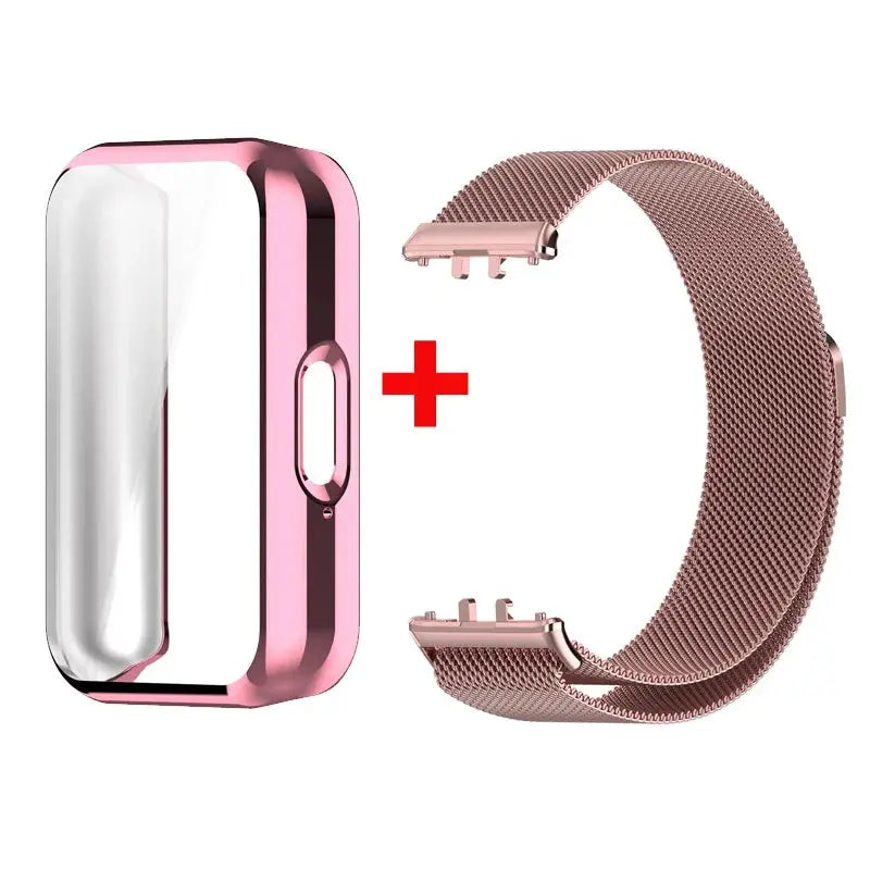 Case + Stainless Steel Milanese Strap for Samsung Galaxy Fit 3 – Magnetic Loop Bracelet & TPU Cover - STRAPS