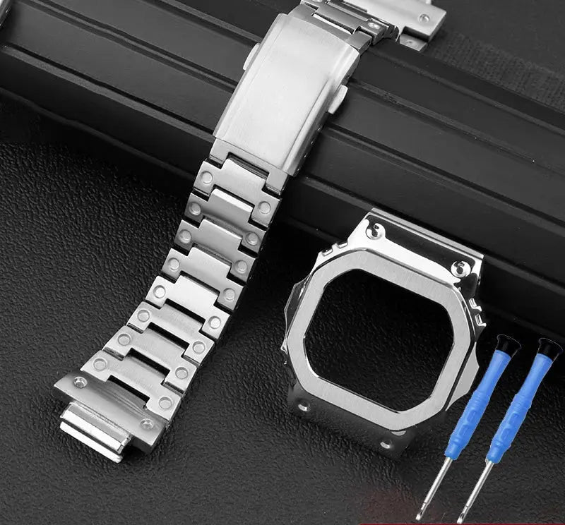 Casio G-Shock GM-5600 Mod Kit - Small Block 3229 - Stainless Steel Case & Strap for DW5600/GW-B5600 - STRAPS