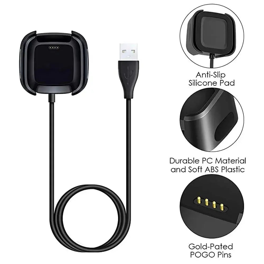 Charger Cable for Fitbit Versa 1/2/Lite, USB Adapter 1m, Black - STRAPS