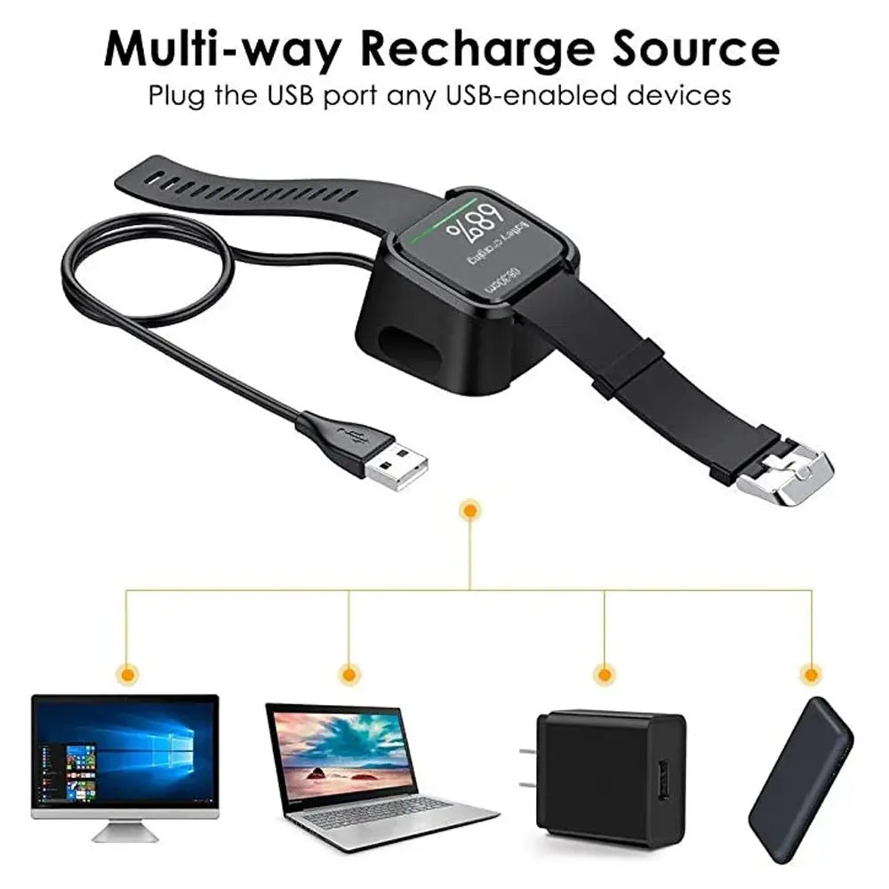 Charger Cable for Fitbit Versa 1/2/Lite, USB Adapter 1m, Black - STRAPS