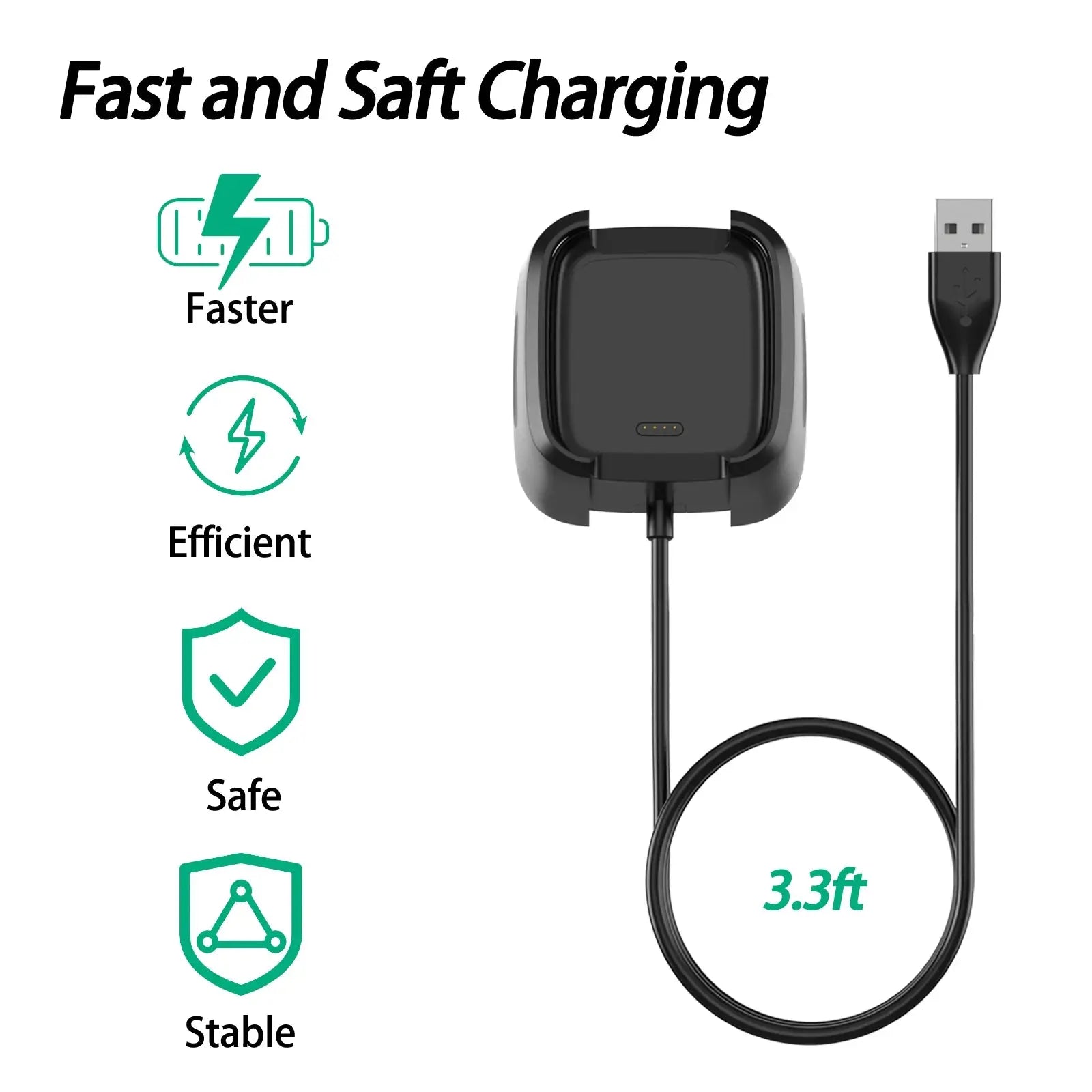 Charger for Fitbit Versa 2, USB Charging Cable, Dock Stand, 1m, Black - STRAPS