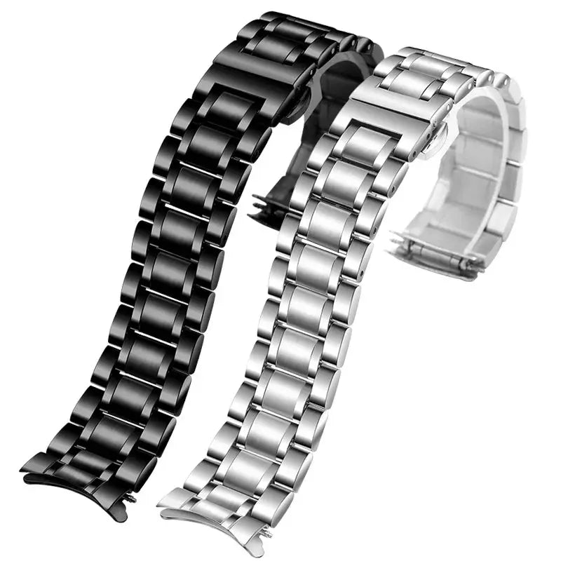 Curved Arc End Solid Matte Stainless Steel Watch Band for Seiko, Citizen, Casio, Timex - 20mm & 22mm - STRAPS