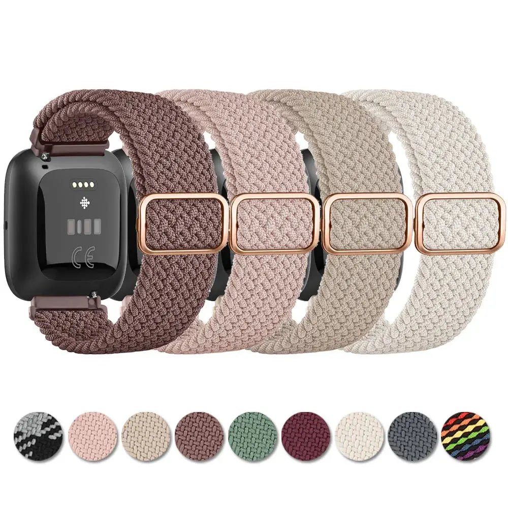10 Pack Nylon Bands Compatible With Fitbit Versa 3/4 & Sense 2/Sense - Stretchy Braided Solo Loop Straps | Adjustable Hook & Loop Closure