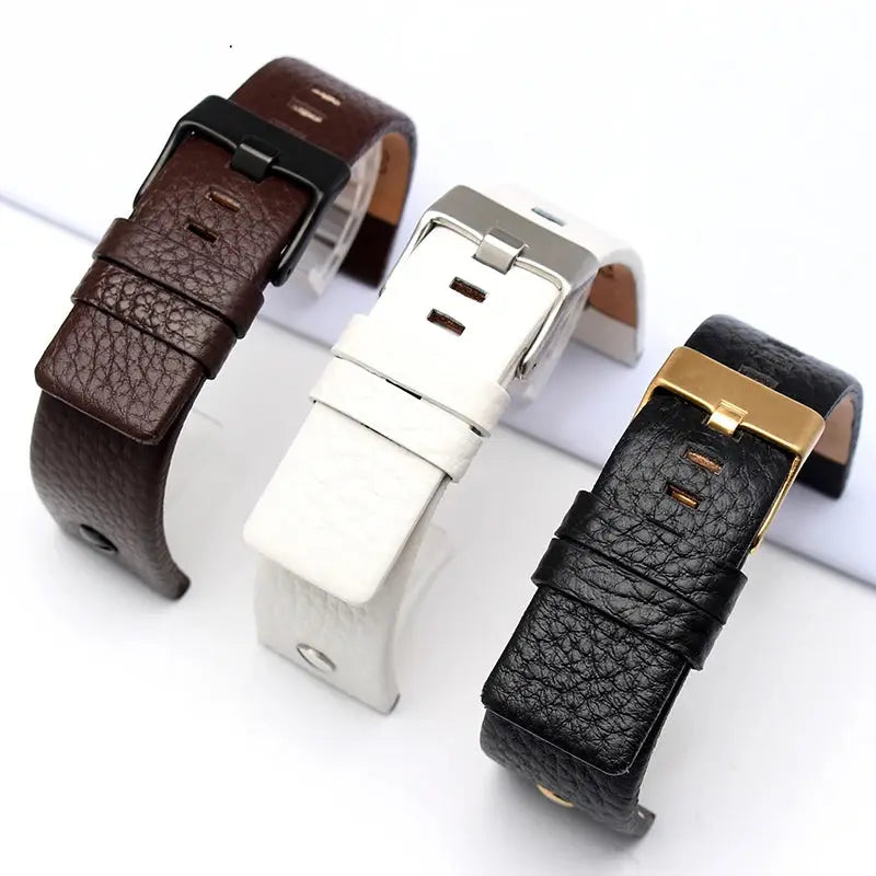 Fashionable Cowhide Watchband with Rivets – Fits Diesel DZ7313, DZ7333, DZ7322, DZ7257, DZ4318, DZ7348, DZ7334 - STRAPS
