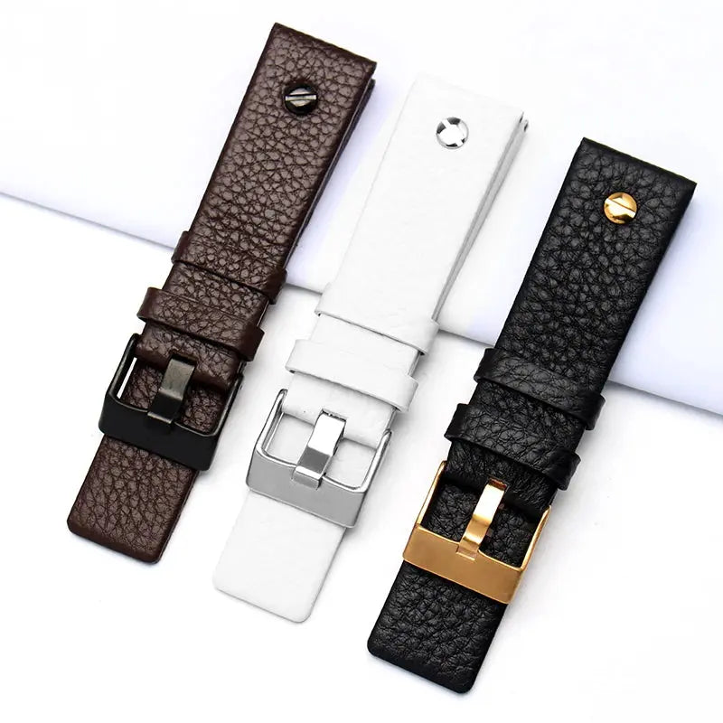 Fashionable Cowhide Watchband with Rivets – Fits Diesel DZ7313, DZ7333, DZ7322, DZ7257, DZ4318, DZ7348, DZ7334 - STRAPS