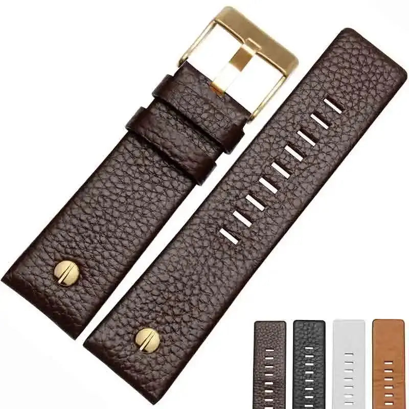 Fashionable Cowhide Watchband with Rivets – Fits Diesel DZ7313, DZ7333, DZ7322, DZ7257, DZ4318, DZ7348, DZ7334 - STRAPS