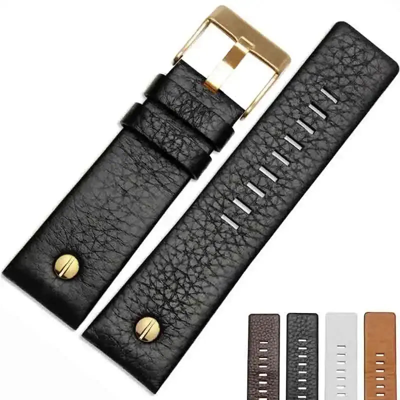 Fashionable Cowhide Watchband with Rivets – Fits Diesel DZ7313, DZ7333, DZ7322, DZ7257, DZ4318, DZ7348, DZ7334 - STRAPS