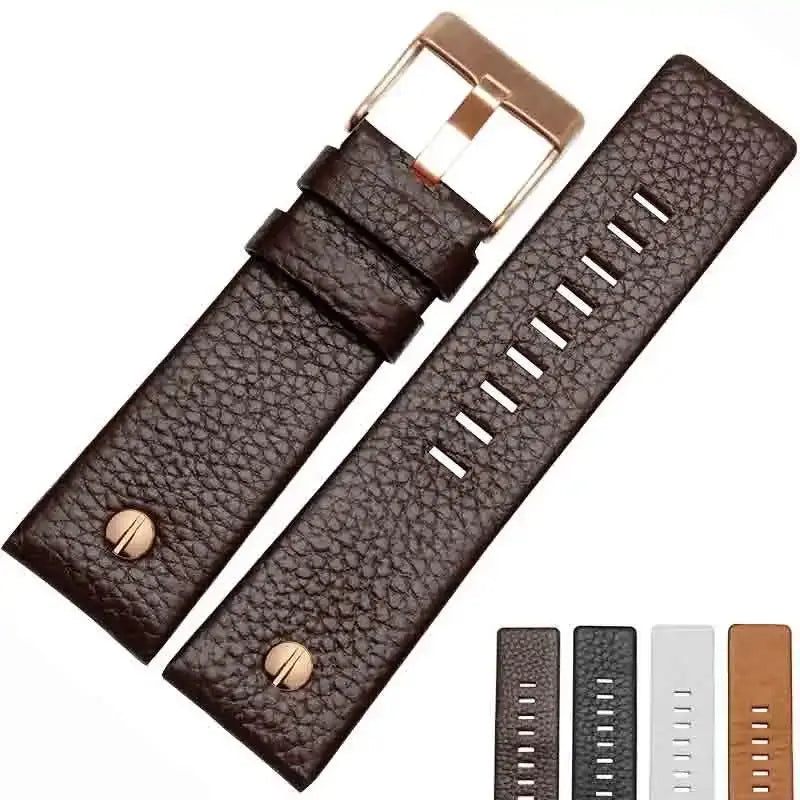 Fashionable Cowhide Watchband with Rivets – Fits Diesel DZ7313, DZ7333, DZ7322, DZ7257, DZ4318, DZ7348, DZ7334 - STRAPS