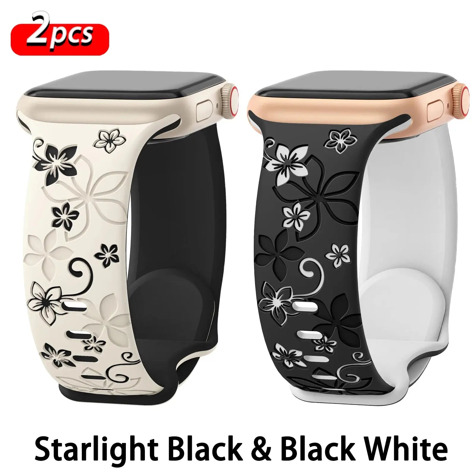 Floral Engraved Silicone Apple Watch Band - 38-49mm - Series 10/SE/9/8/7/6/Ultra 2 - STRAPS