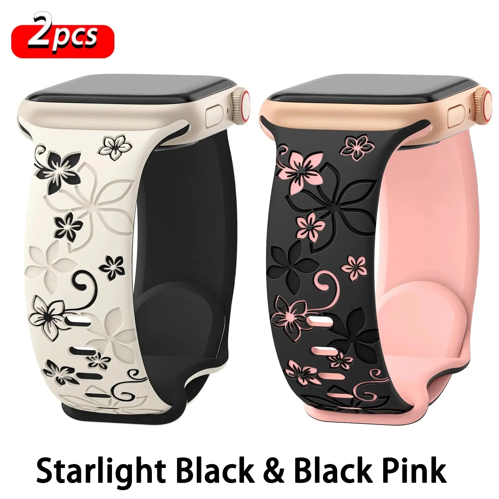 Floral Engraved Silicone Apple Watch Band - 38-49mm - Series 10/SE/9/8/7/6/Ultra 2 - STRAPS