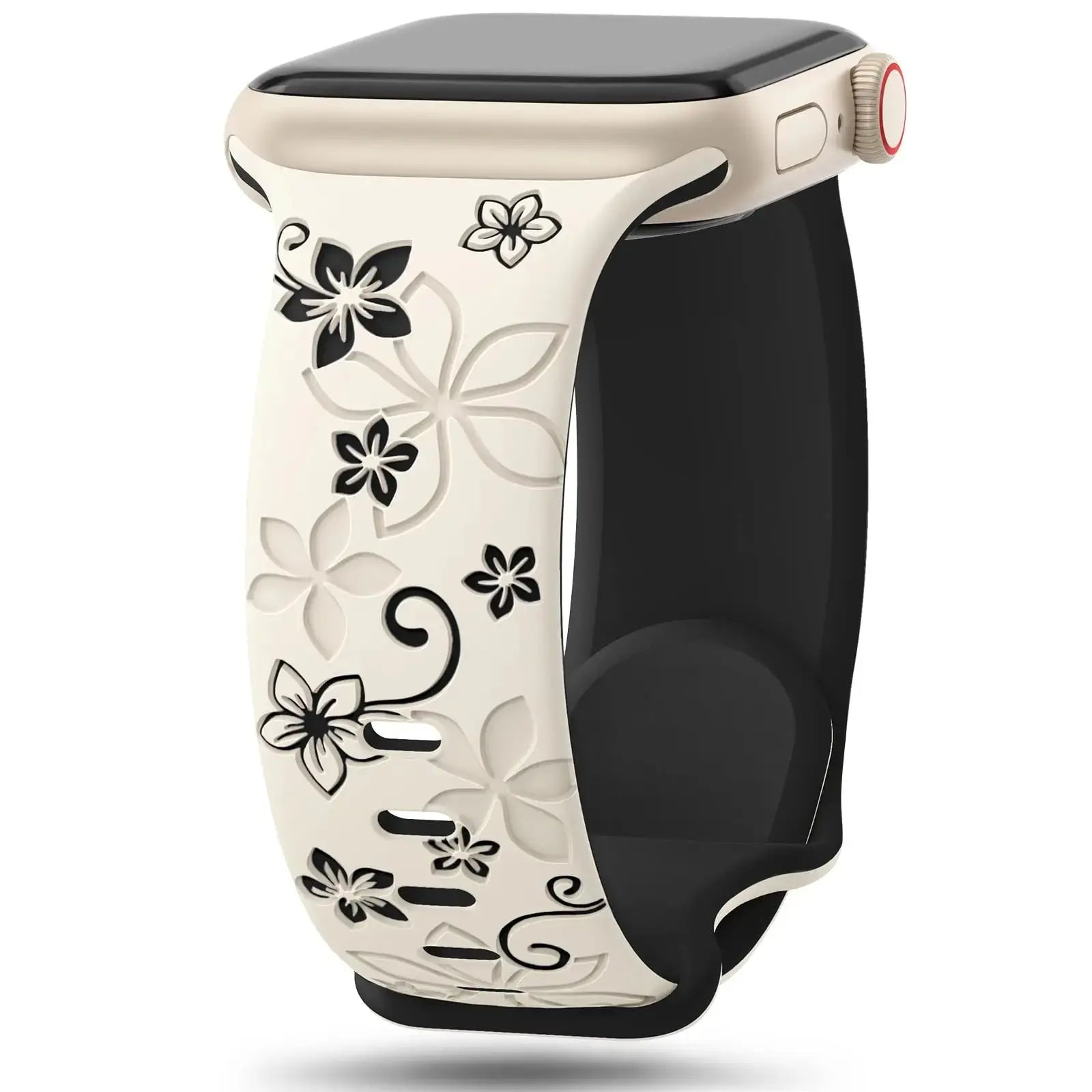 Floral Engraved Silicone Apple Watch Band - 38-49mm - Series 10/SE/9/8/7/6/Ultra 2 - STRAPS