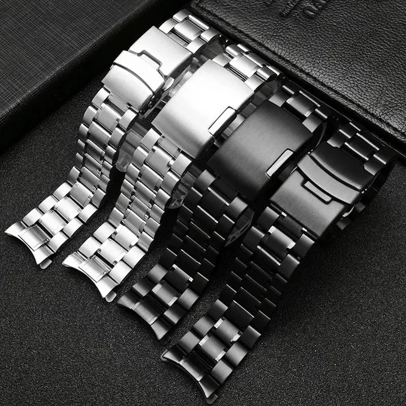 High-Quality Stainless Steel Curved End Watch Strap for Seiko, Timex, Citizen, Casio – 20mm/22mm Men’s Watchband with Butterfly Clasp - STRAPS