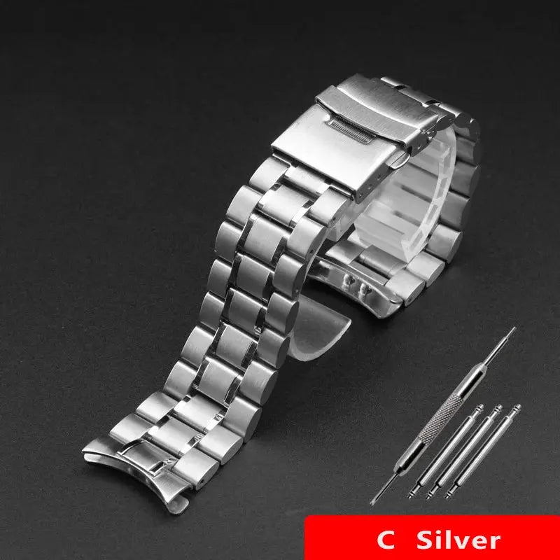 High-Quality Stainless Steel Curved End Watch Strap for Seiko, Timex, Citizen, Casio – 20mm/22mm Men’s Watchband with Butterfly Clasp - STRAPS