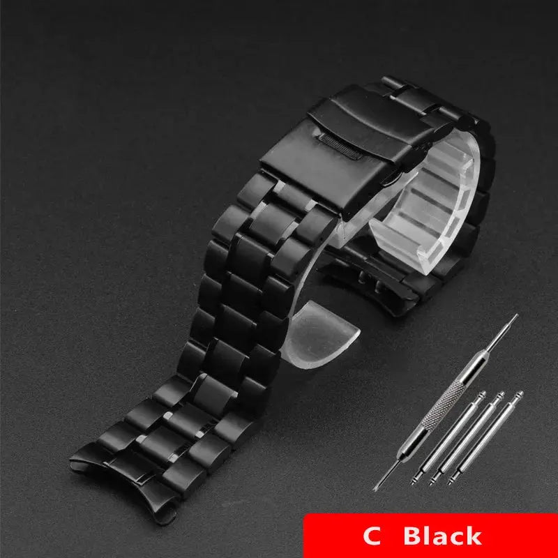 High-Quality Stainless Steel Curved End Watch Strap for Seiko, Timex, Citizen, Casio – 20mm/22mm Men’s Watchband with Butterfly Clasp - STRAPS