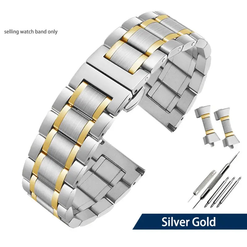 High-Quality Stainless Steel Curved End Watch Strap for Seiko, Timex, Citizen, Casio – 20mm/22mm Men’s Watchband with Butterfly Clasp - STRAPS