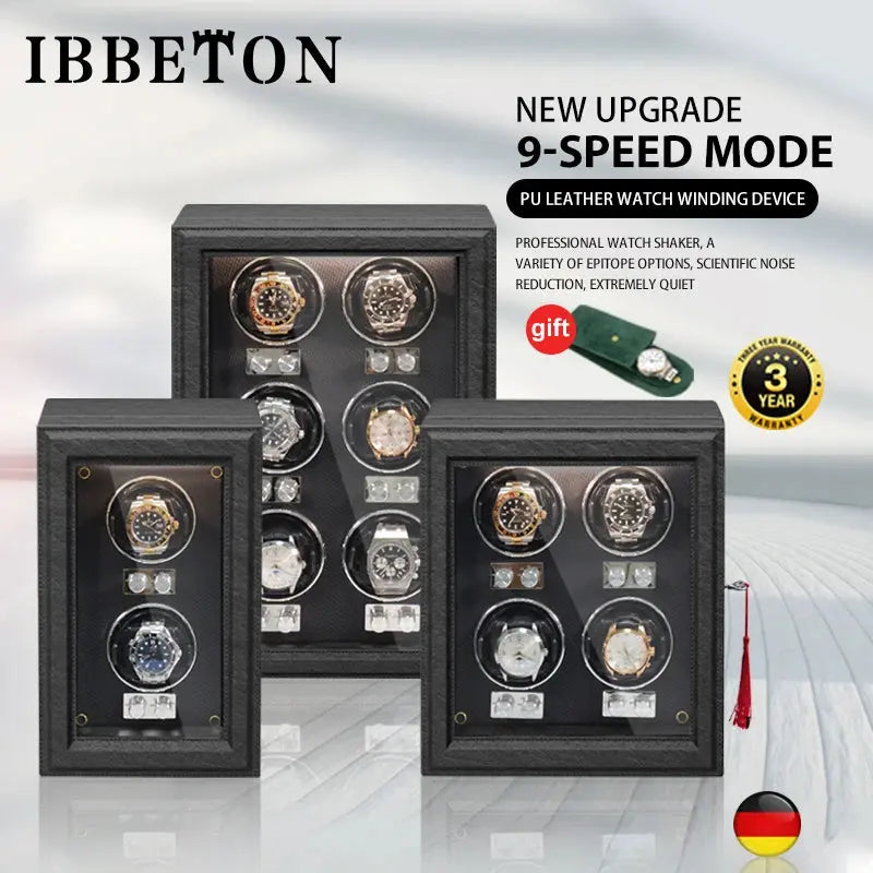 IBBETON Wooden Watch Winder Case, 2/4/6 Slots, Mabuchi Motor, Luxury Storage - STRAPS