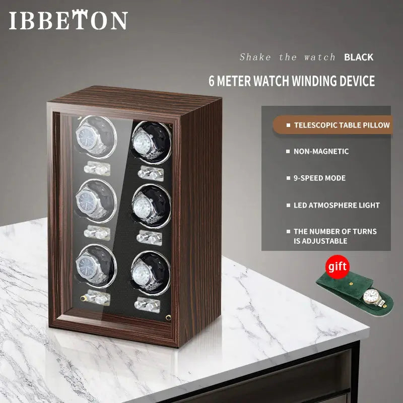IBBETON Wooden Watch Winder Case, 2/4/6 Slots, Mabuchi Motor, Luxury Storage - STRAPS