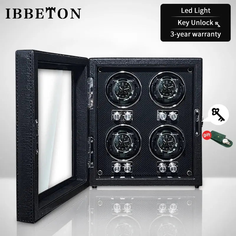 IBBETON Wooden Watch Winder Case, 2/4/6 Slots, Mabuchi Motor, Luxury Storage - STRAPS