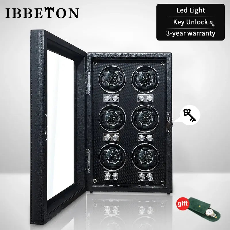 IBBETON Wooden Watch Winder Case, 2/4/6 Slots, Mabuchi Motor, Luxury Storage - STRAPS