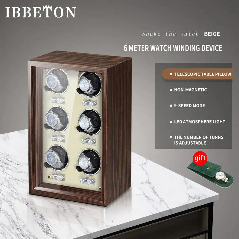 IBBETON Wooden Watch Winder Case, 2/4/6 Slots, Mabuchi Motor, Luxury Storage - STRAPS