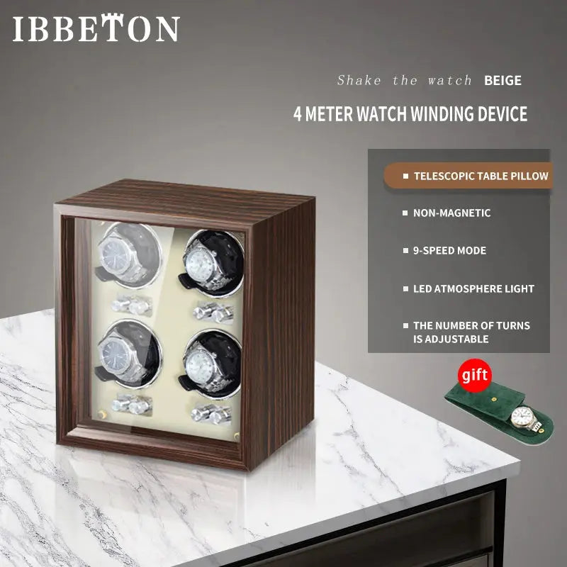 IBBETON Wooden Watch Winder Case, 2/4/6 Slots, Mabuchi Motor, Luxury Storage - STRAPS