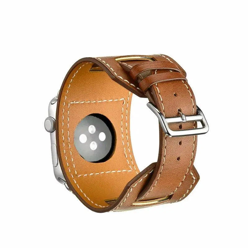 Leather Cuff Bracelet Strap for Apple Watch 9/8/7/6/SE/Ultra 2,40mm/41mm/44mm/45mm/49mm,Metal Buckle - STRAPS