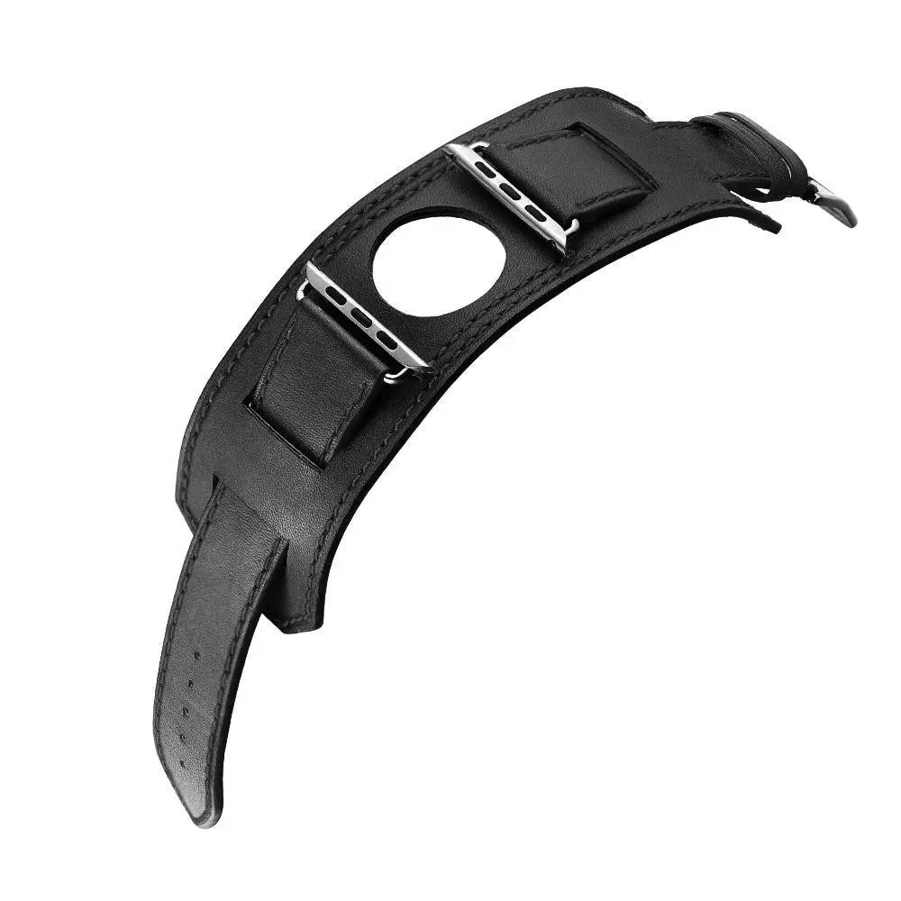 Leather Cuff Bracelet Strap for Apple Watch 9/8/7/6/SE/Ultra 2,40mm/41mm/44mm/45mm/49mm,Metal Buckle - STRAPS