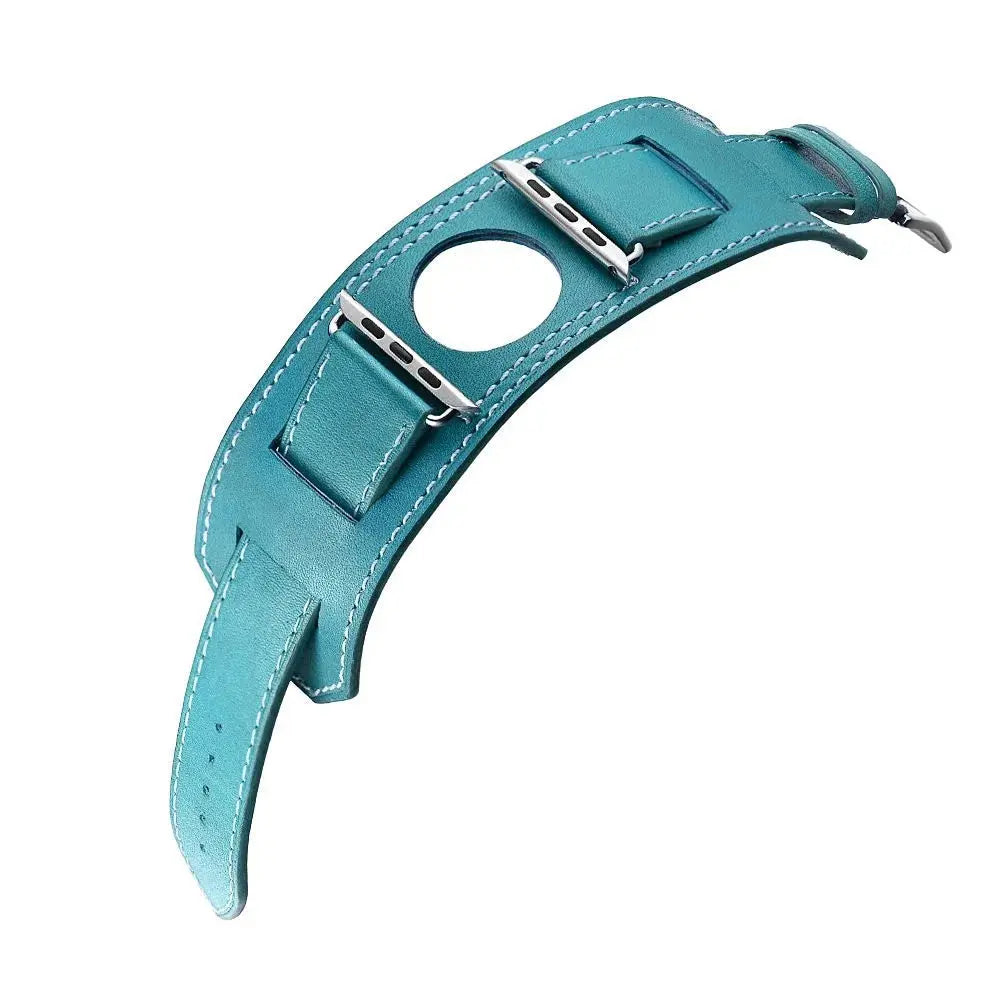 Leather Cuff Bracelet Strap for Apple Watch 9/8/7/6/SE/Ultra 2,40mm/41mm/44mm/45mm/49mm,Metal Buckle - STRAPS