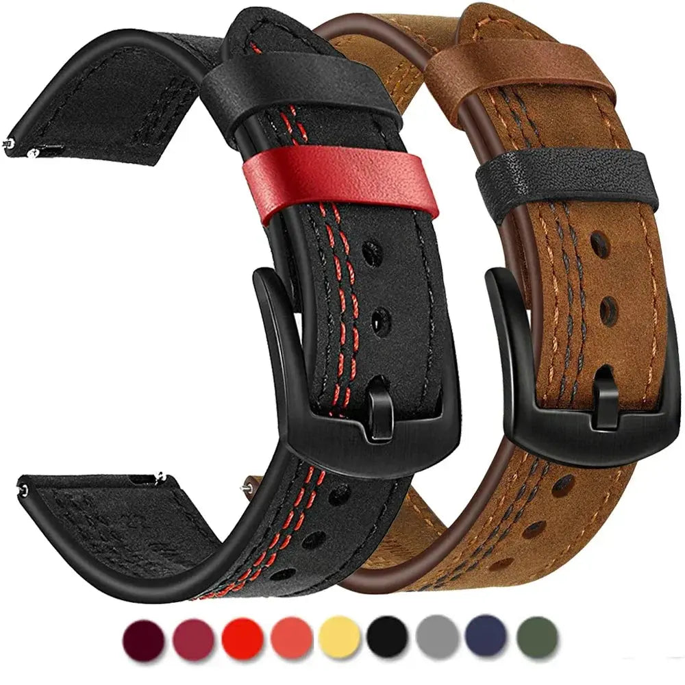 Leather Strap (20mm/22mm) for Samsung Galaxy, Huawei GT, Amazfit, Xiaomi: Classic and Elegant STRAPS