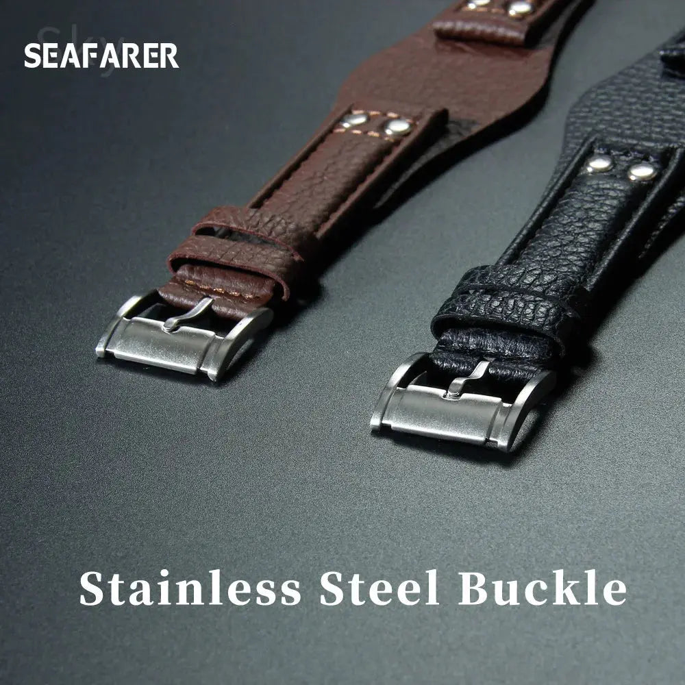 Leather Watch Strap for Fossil CH2564, CH2565, CH2891, CH3051 | 22mm Black & Brown with Rivet Style - STRAPS